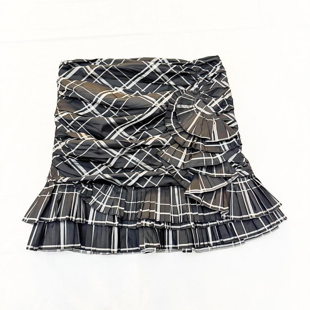 Ralph Lauren Black White Rugby Pleated Plaid Patterned Mini Skirt Size 6